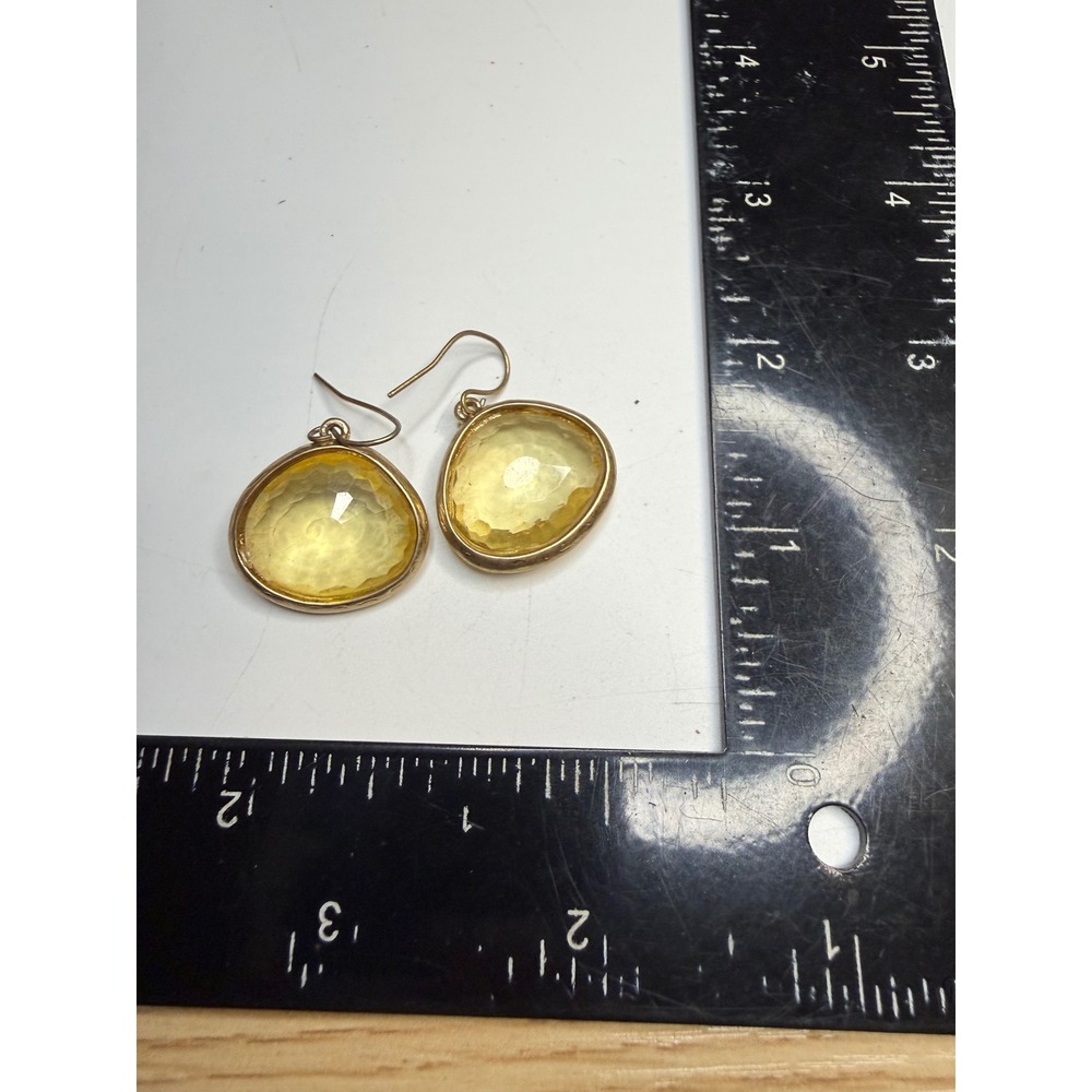 Gold Tone Yellow Faceted Teardrop Dangle Fishhook Earrings